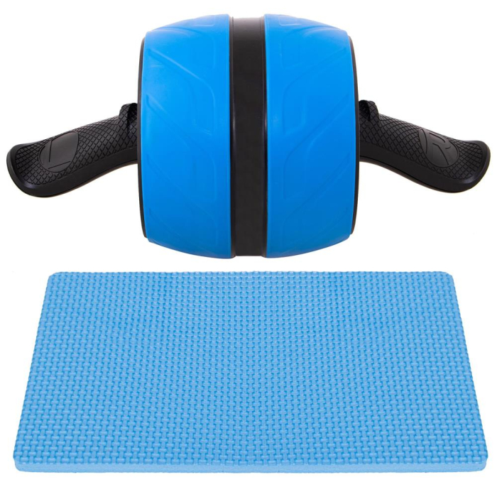 Aparat fitness tip roata pentru abdomene cu covor din spuma, albastru negru [2]