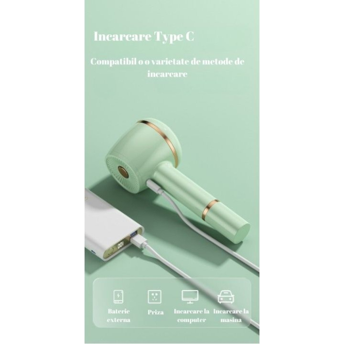 Aparat Pentru Curatat Scame, Par Si Praf, , Pentru Diferite Tipuri De Material, Cu Lame Din Otel Inoxidabil, Incarcare Prin USB Type-C, Cu Perie De Curatare, Cablu USB Si Stick Cu Lipici Incluse, Verde, 220 x 86 mm [3]