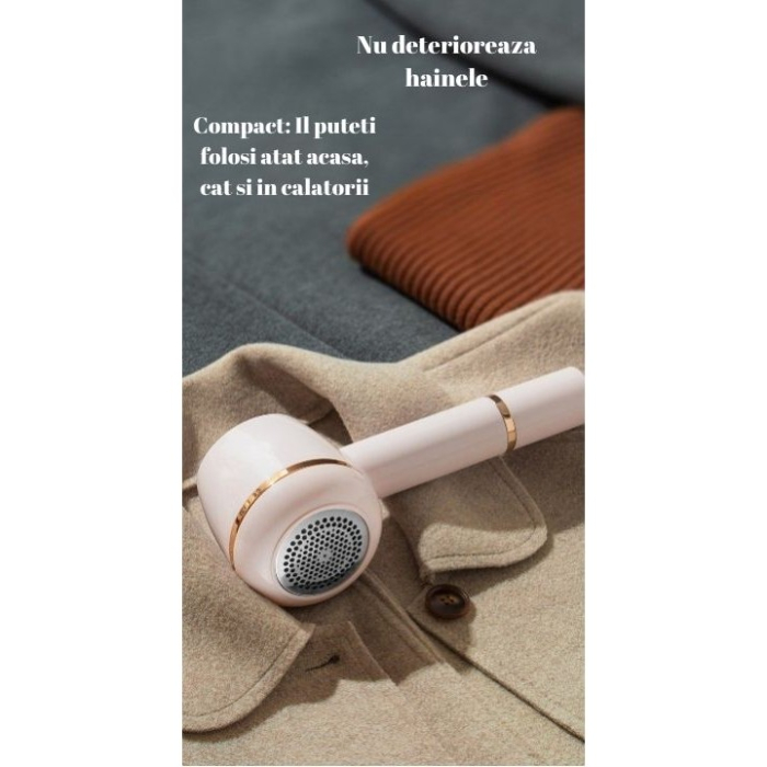 Aparat Pentru Curatat Scame, Par Si Praf, , Pentru Diferite Tipuri De Material, Cu Lame Din Otel Inoxidabil, Incarcare Prin USB Type-C, Cu Perie De Curatare, Cablu USB Si Stick Cu Lipici Incluse, Roz, 220 x 86 mm [5]