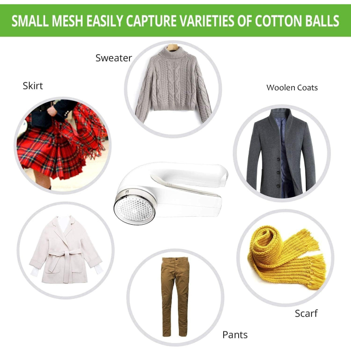 Aparat Pentru Curatat Scame, Par Si Praf, , Trimmer pentru Diferite Tipuri De Material, Cu Lame Din Otel Inoxidabil, Maner Ergonomic, Incarcare Prin USB, 15x6x9 cm, Alb [8]