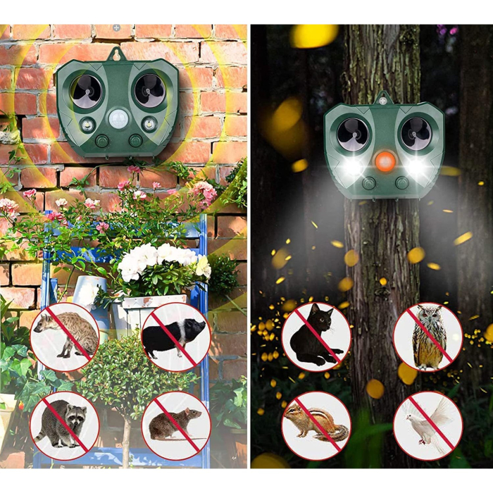 Aparat Solar LED cu Ultrasunete, , Repelent pentru Animale Mari si Mici, Lumina Rosie si Alba, Anti Rozatoare, Anti Insecte, 15 x 14 x 24 cm, Verde [7]