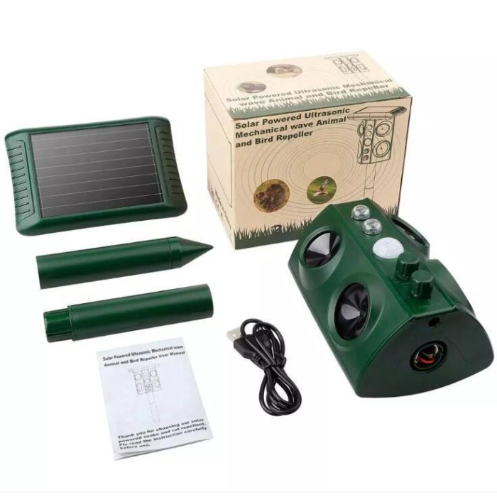 Aparat Solar LED cu Ultrasunete, , Repelent pentru Animale Mari si Mici, Lumina Rosie si Alba, Anti Rozatoare, Anti Insecte, Frecventa 13.5KHZ-45.5KHZ, Senzor PIR, 15.5 x 15.4 x 26.2 cm, Verde [8]
