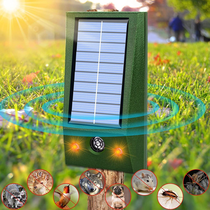 Aparat Solar LED cu Ultrasunete, , Repelent pentru Animale Mari si Mici, Lumina Rosie si Alba, Anti Rozatoare, Anti Insecte, Frecventa 9-36.5KHZ, 12 X 6.5 cm, Verde [3]