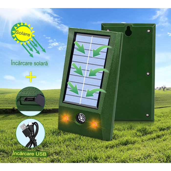 Aparat Solar LED cu Ultrasunete, , Repelent pentru Animale Mari si Mici, Lumina Rosie si Alba, Anti Rozatoare, Anti Insecte, Frecventa 9-36.5KHZ, 12 X 6.5 cm, Verde [4]