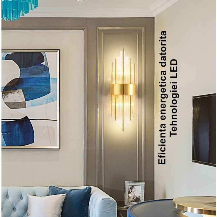 Aplica de Perete, , pentru Interior, din Otel Inoxidabil si Sticla, 40 x 16 cm, LED, Auriu [4]