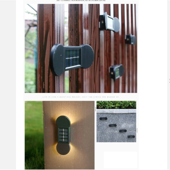 Aplica solara LED , ABS/Policarbonat, rezistenta la apa IP65, 2 LED-uri SMD, pentru perete, scari, 1.2V, 600mah, 16 x 5.9 x 3.3 cm, lumina alb cald, negru [3]