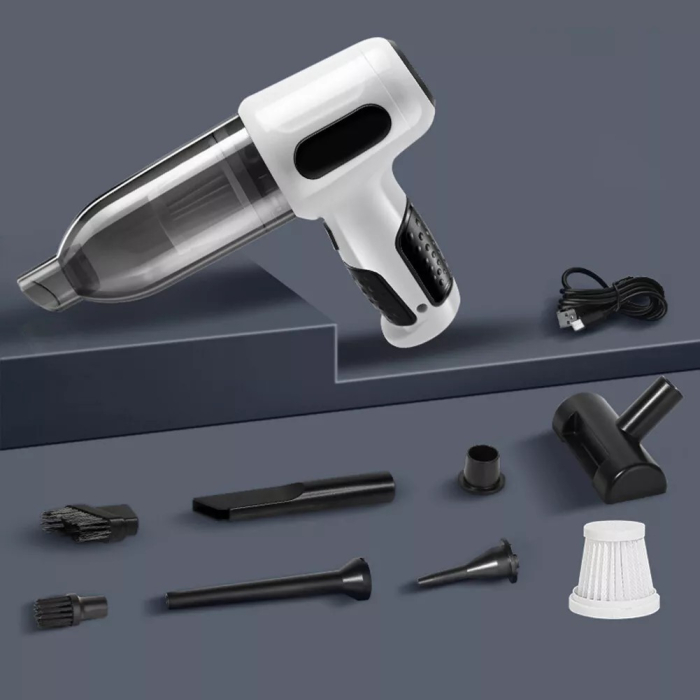 Aspirator Auto Tip Pistol, , Aspirator cu Aspirare si Suflare, pentru Casa Masina, Multifunctional fara Fir, incarcare 4000mAh, Alb [3]