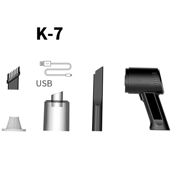 Aspirator Portabil Fara Fir, , Tip Pistol K7, Pentru Casa si Masina, Incarcare USB, Autonomie 30 Min, 36 x 17 cm, Negru [2]