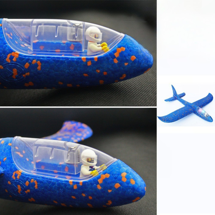 Avion Planor cu Pilot, , Din Polistiren, Cu Lumini in Cabina Pilotului, Lungime 47 cm, Albastru [2]