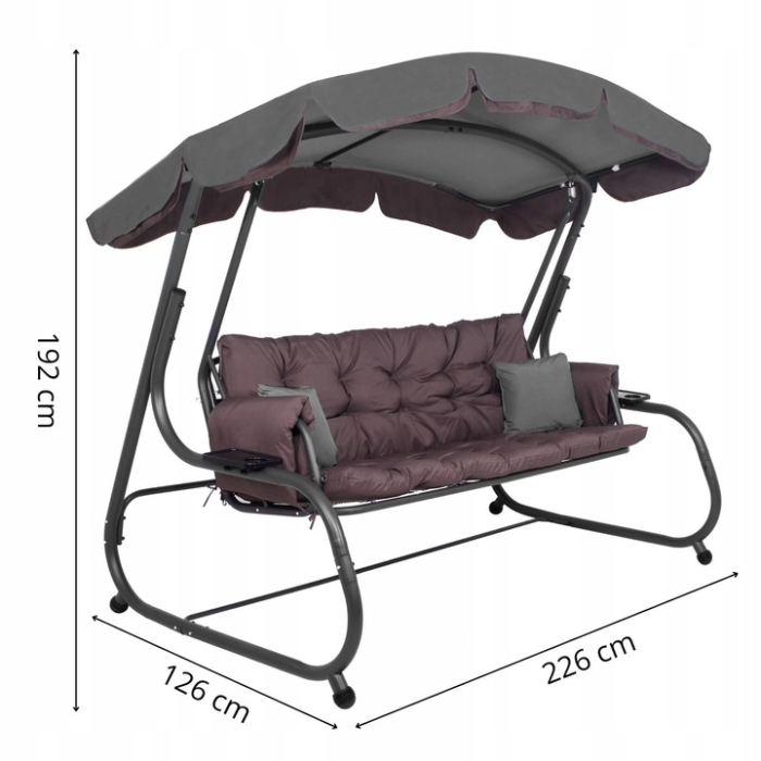 Balansoar gradina 226x126x192 cm, 3 in 1 leagan, pat si relaxare, cu plasa anti-insecte, copertina reglabila, saltea si perne incluse, gri si maro [7]