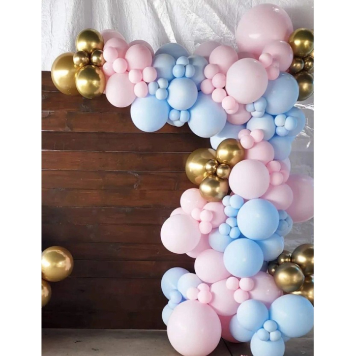 Baloane decorative pentru BABY SHOWER, , Arcada Set 106 baloane din latex, Model Petrecere, Baloane Party, 12 cm, 30 cm, 45 cm, Roz, Albastru, Gold [2]