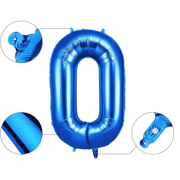 Balon din Folie , Cifra 0, 81 cm, Pentru Aer sau Heliu, Bulk, Albastru [4]