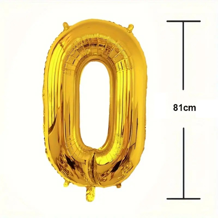 Balon din Folie , Cifra 0, 81 cm, Pentru Aer sau Heliu, Bulk, Auriu [3]