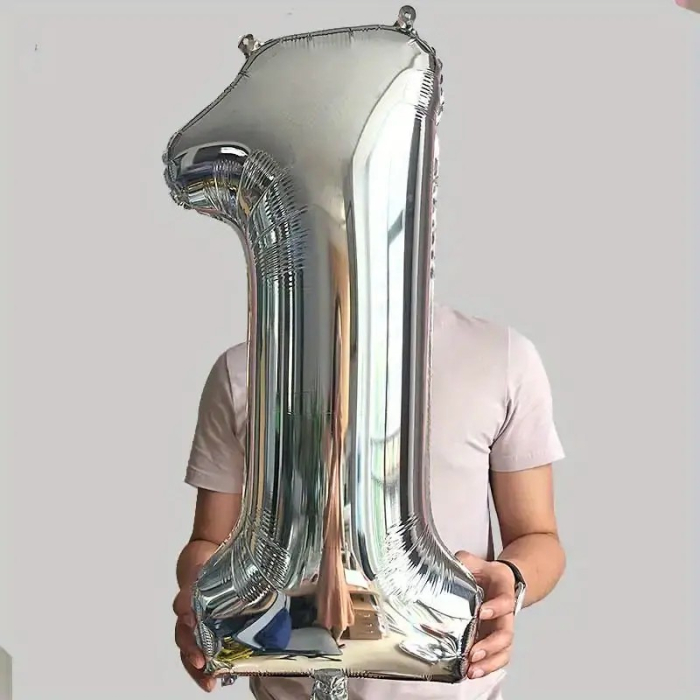 Balon din Folie , Cifra 1, 81 cm, Pentru Aer sau Heliu, Argintiu [2]