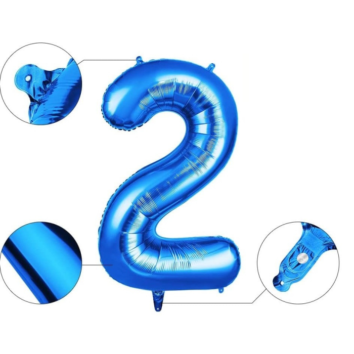 Balon din Folie , Cifra 2, 81 cm, Pentru Aer sau Heliu, Albastru [3]