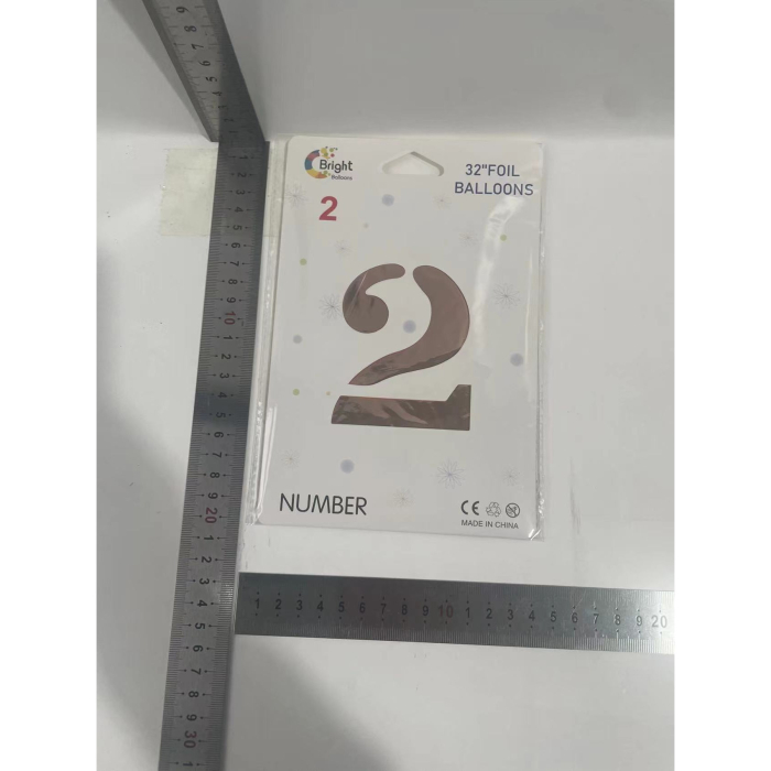 Balon din Folie , Cifra 2, 81 cm, Pentru Aer sau Heliu, Bulk, Roz Auriu [7]
