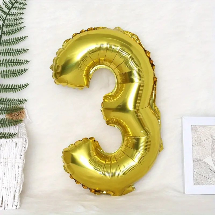 Balon din Folie , Cifra 3, 81 cm, Pentru Aer sau Heliu, Auriu [2]
