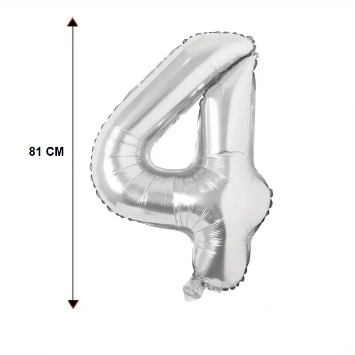 Balon din Folie , Cifra 4, 81 cm, Pentru Aer sau Heliu, Bulk, Argintiu [4]