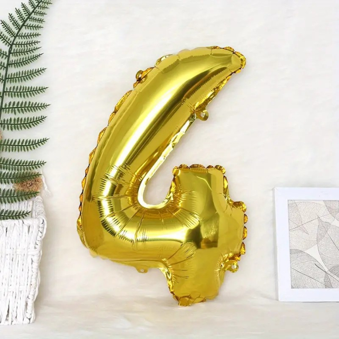 Balon din Folie , Cifra 4, 81 cm, Pentru Aer sau Heliu, Bulk, Auriu [2]