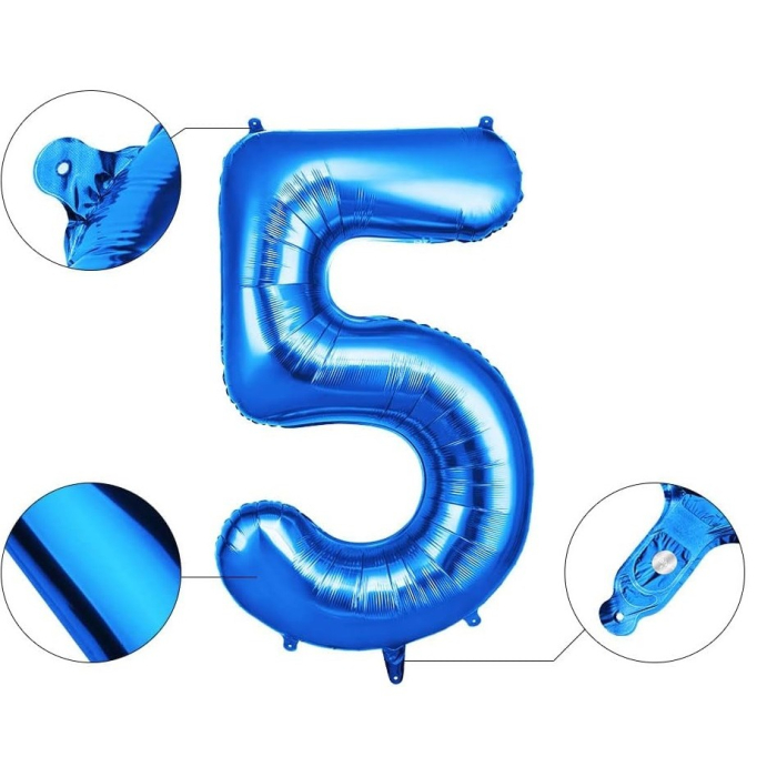 Balon din Folie , Cifra 5, 81 cm, Pentru Aer sau Heliu, Bulk, Albastru [3]
