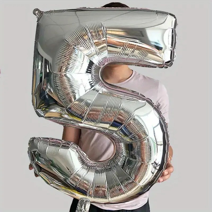Balon din Folie , Cifra 5, 81 cm, Pentru Aer sau Heliu, Bulk, Argintiu [3]