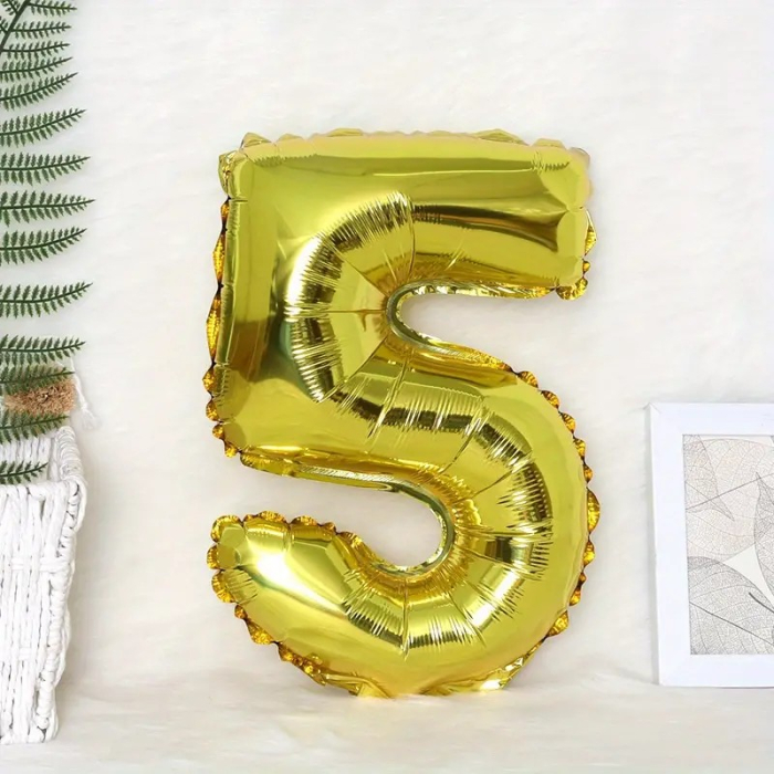 Balon din Folie , Cifra 5, 81 cm, Pentru Aer sau Heliu, Bulk, Auriu [2]