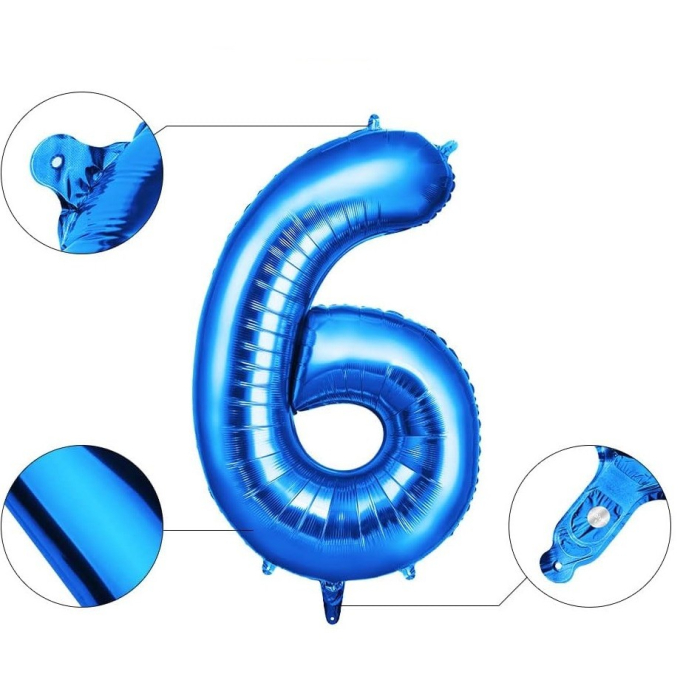Balon din Folie , Cifra 6, 81 cm, Pentru Aer sau Heliu, Bulk, Albastru [3]