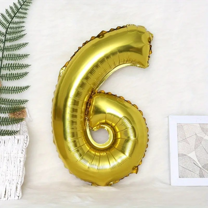 Balon din Folie , Cifra 6, 81 cm, Pentru Aer sau Heliu, Bulk, Auriu [2]