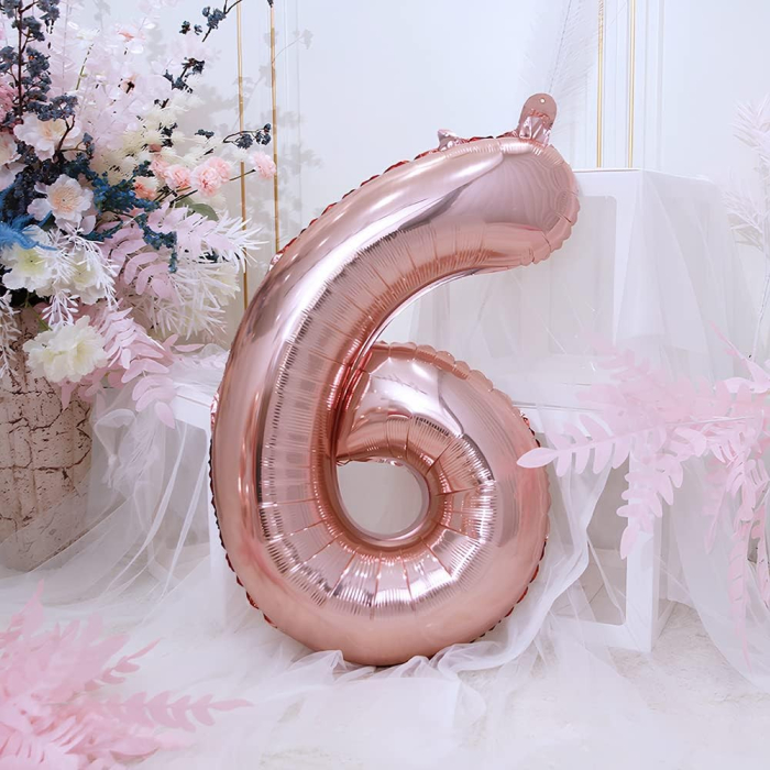 Balon din Folie , Cifra 6, 81 cm, Pentru Aer sau Heliu, Bulk, Roz Auriu [4]
