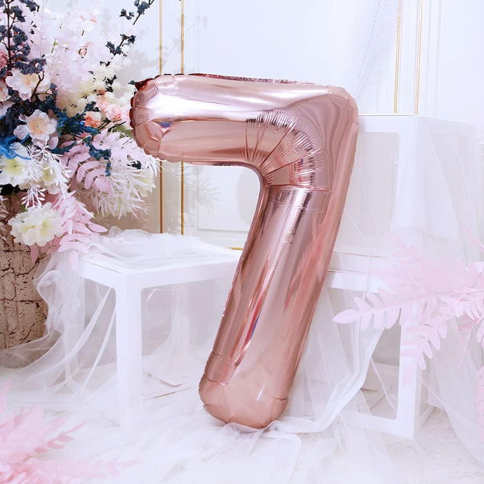 Balon din Folie , Cifra 7, 81 cm, Pentru Aer sau Heliu, Bulk, Roz Auriu [4]