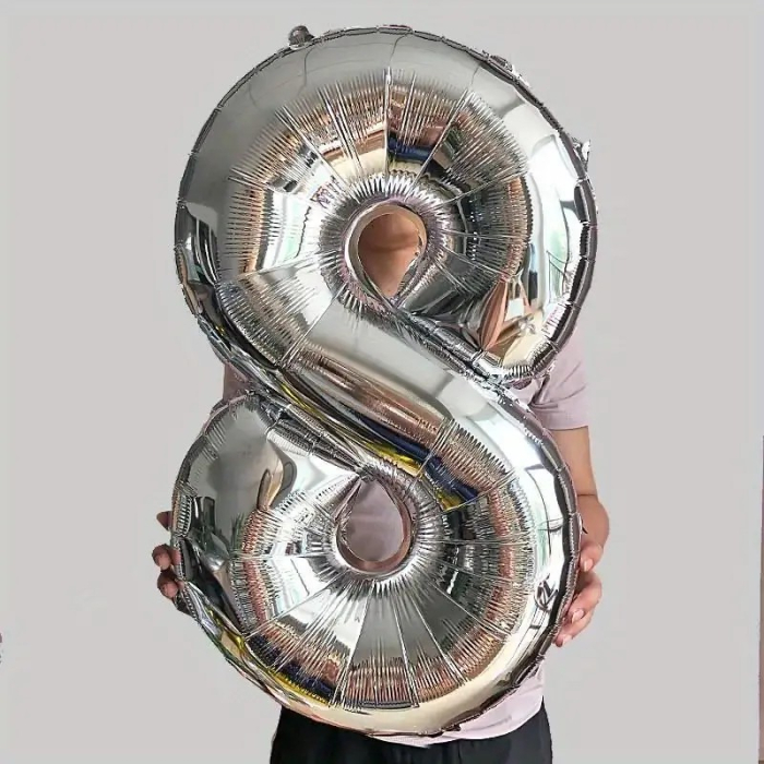 Balon din Folie , Cifra 8, 81 cm, Pentru Aer sau Heliu, Bulk, Argintiu [3]