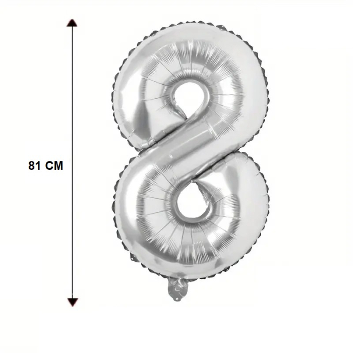 Balon din Folie , Cifra 8, 81 cm, Pentru Aer sau Heliu, Bulk, Argintiu [4]
