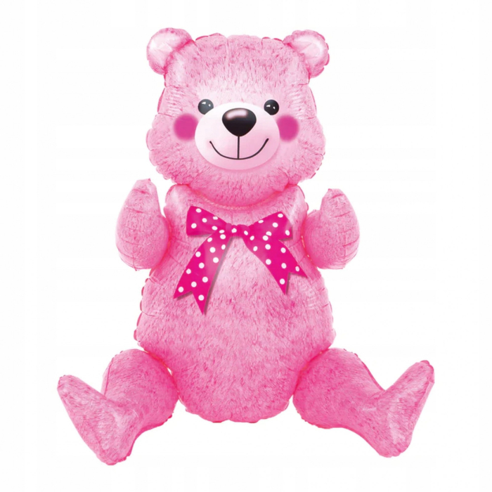 Balon din Folie Metalizata, , Figurina Animalute, Model Ursulet Asezat, Tematica Aniversare, 44x82.5 cm, Ambalaj Individual, Pai Inclus, Umflare cu Aer sau Heliu, Roz [2]