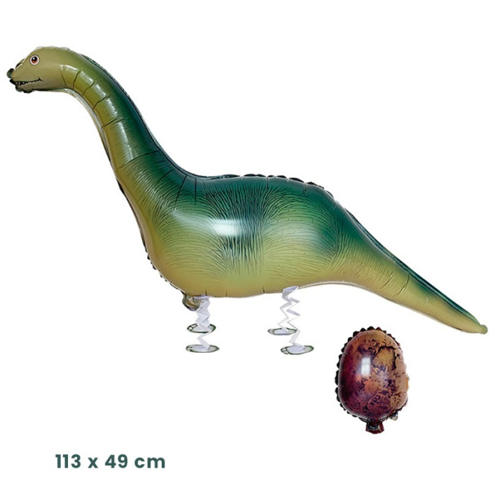 Balon din Folie Metalizata, , Figurina Animata, Model Dinozaur cu Ou, 113x49 cm, Ambalaj Individual, Pai Inclus, Umflare cu Aer sau Heliu, Verde inchis [2]
