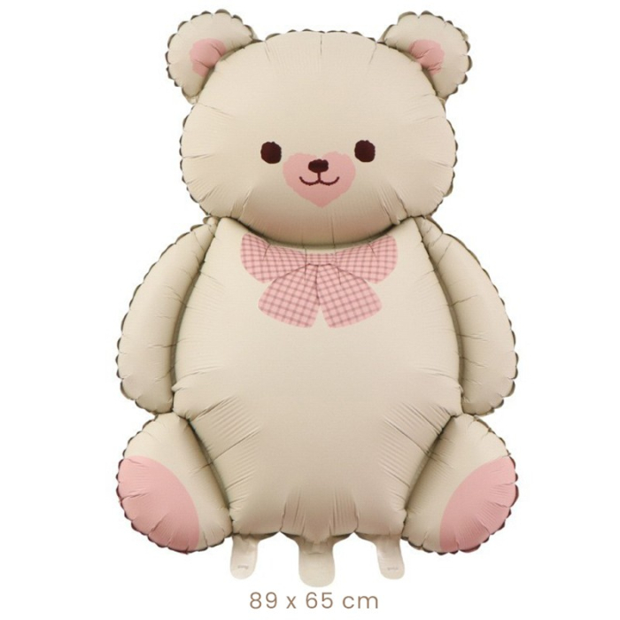 Balon din Folie Metalizata, , Figurina Animata, Model Ursulet, 89 x 65 cm, Ambalaj Individual, Pai Inclus, Umflare cu Aer sau Heliu, Bej Sampanie [2]
