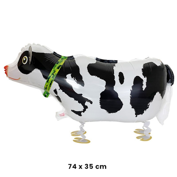 Balon din Folie Metalizata, , Figurina Animata, Model Vacuta, 74x35 cm, Ambalaj Individual, Pai Inclus, Umflare cu Aer sau Heliu, Alb-Negru [2]