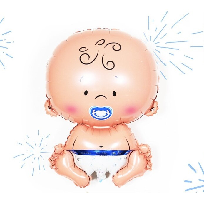 Balon din Folie Metalizata, , Figurina Baietel, Tema Botez, 73x48 cm, Ambalaj Individual, Pai Inclus, Umflare cu Aer sau Heliu, Albastru [8]