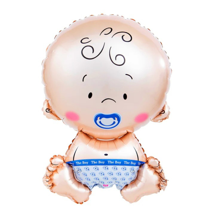 Balon din Folie Metalizata, , Figurina Baietel, Tema Botez, 73x48 cm, Ambalaj Individual, Pai Inclus, Umflare cu Aer sau Heliu, Albastru [5]