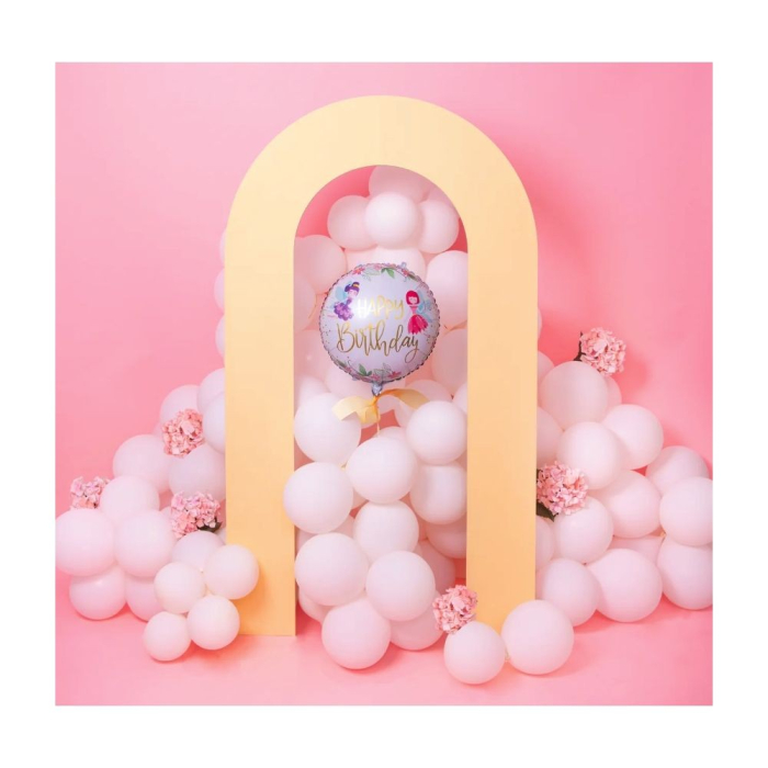 Balon din Folie Metalizata, , Figurina Cerc, Model Happy Birthday cu Zane, Tematica Aniversare, 45 cm, Ambalaj Individual, Pai Inclus, Umflare cu Aer sau Heliu, Multicolor [2]