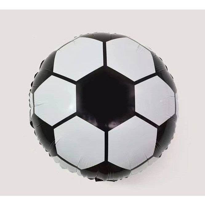 Balon din Folie Metalizata, , Figurina Cerc, Model Minge de Fotbal, Tematica Sport, 45 cm, Ambalaj Individual, Pai Inclus, Umflare cu Aer sau Heliu, Alb-Negru [2]