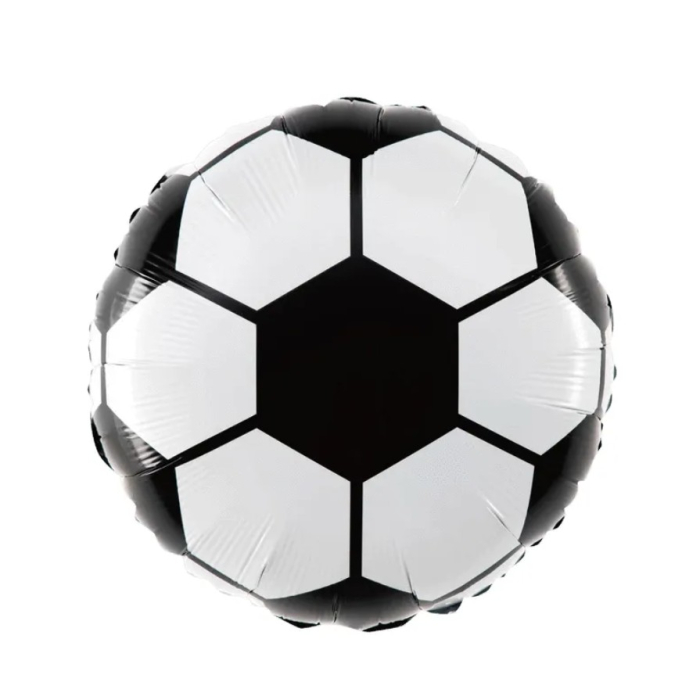 Balon din Folie Metalizata, , Figurina Cerc, Model Minge de Fotbal, Tematica Sport, 45 cm, Ambalaj Individual, Pai Inclus, Umflare cu Aer sau Heliu, Alb-Negru [3]
