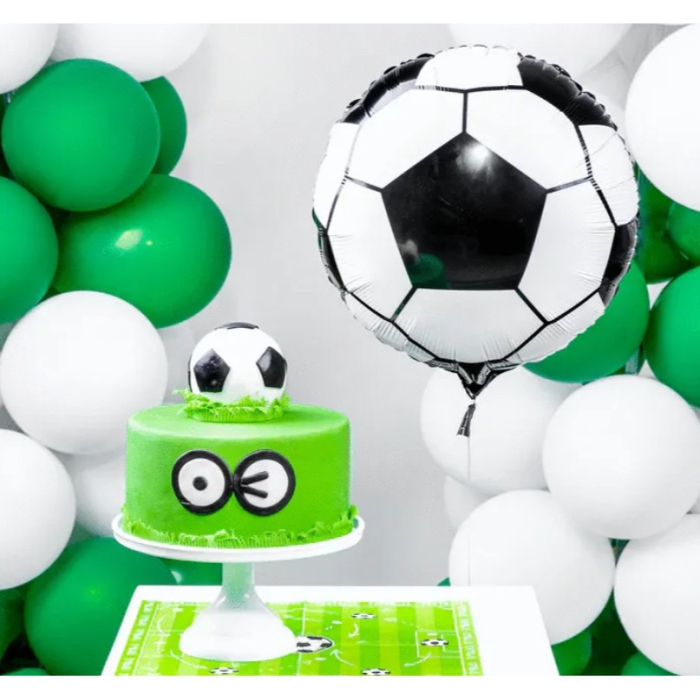 Balon din Folie Metalizata, , Figurina Cerc, Model Minge de Fotbal, Tematica Sport, 45 cm, Ambalaj Individual, Pai Inclus, Umflare cu Aer sau Heliu, Alb-Negru [4]