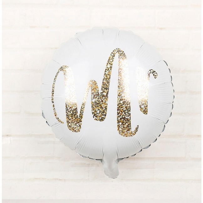 Balon din Folie Metalizata, , Figurina Cerc, Model MR, Tematica Nunta, 45 cm, Ambalaj Individual, Pai Inclus, Umflare cu Aer sau Heliu, Alb [8]