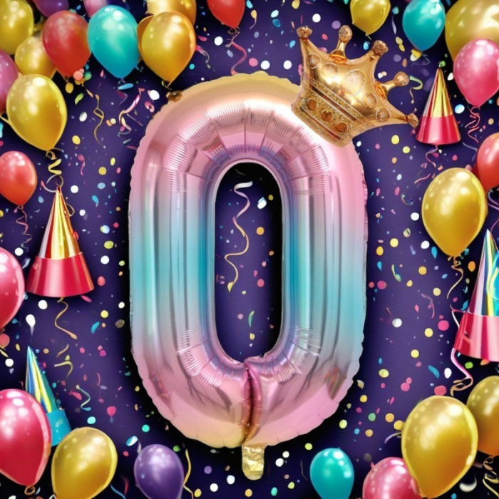 Balon din Folie Metalizata, , Figurina Cifra Gradient, Tema Aniversare 80 cm, Ambalaj Individual, Pai inclus, Umflare cu Aer sau Heliu, Coronita, Cifra 0 [3]