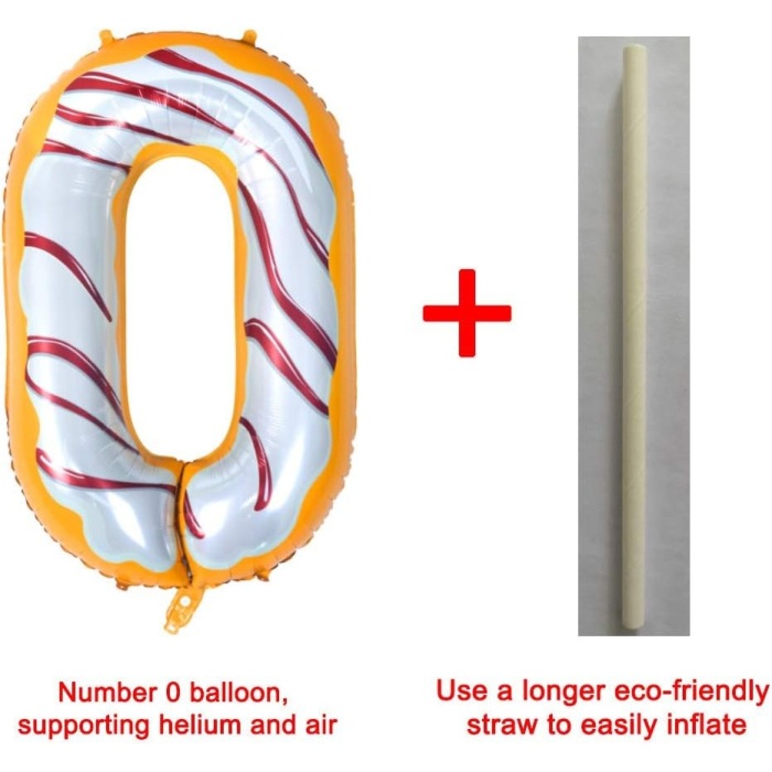 Balon din Folie Metalizata , Figurina Cifra, Imprimeu Gogosi, Tema Aniversare 100 cm, Ambalaj Individual, Pai inclus, Umflare cu Aer sau Heliu, Multicolor, Cifra 0 [12]