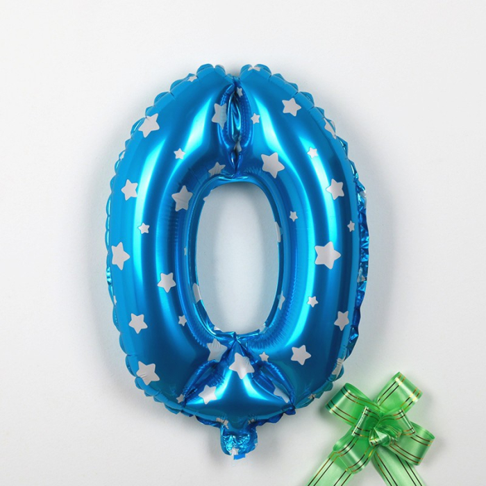Balon din Folie Metalizata , Figurina Cifra, Imprimeu Stele, Tema Aniversare 80 cm, Ambalaj Individual, Pai inclus, Umflare cu Aer sau Heliu, Albastru, Cifra 0 [3]