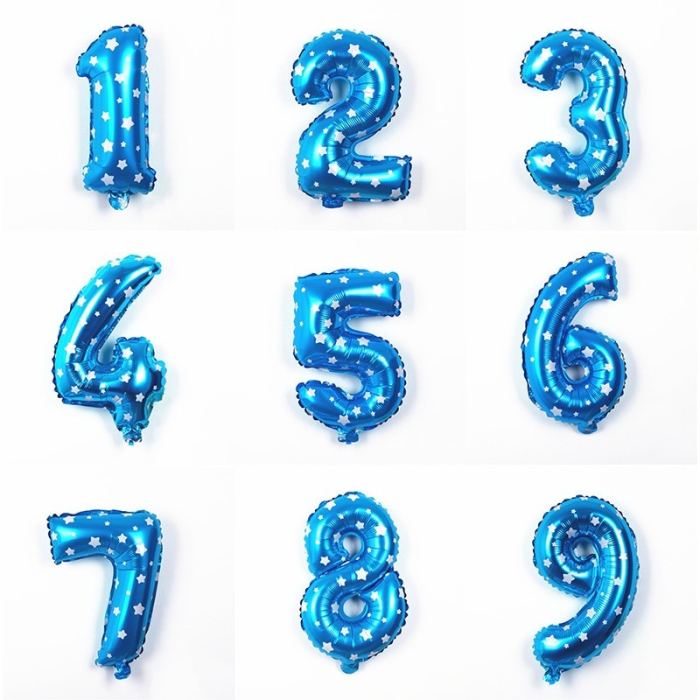Balon din Folie Metalizata , Figurina Cifra, Imprimeu Stele, Tema Aniversare 80 cm, Ambalaj Individual, Pai inclus, Umflare cu Aer sau Heliu, Albastru, Cifra 9 [4]