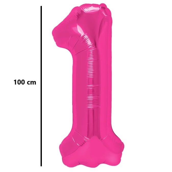 Balon din Folie Metalizata, , Figurina Cifra, Model 1, Tema Aniversare 100 cm, Ambalaj Individual, Pai Inclus, Umflare cu Aer sau Heliu, Roz [2]