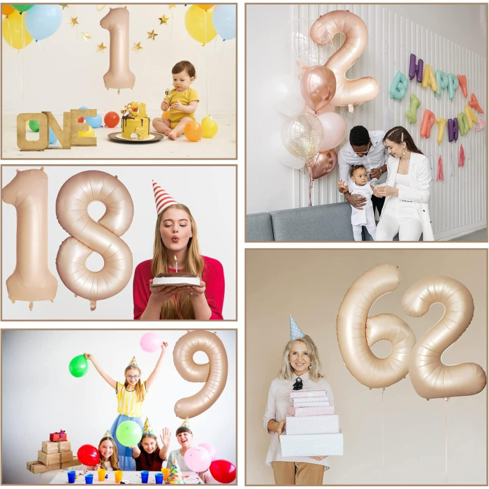 Balon din Folie Metalizata, , Figurina Cifra, Model 5, Tema Aniversare 100 cm, Ambalaj Individual, Pai Inclus, Umflare cu Aer sau Heliu, Crem [5]