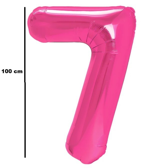 Balon din Folie Metalizata, , Figurina Cifra, Model 7, Tema Aniversare 100 cm, Ambalaj Individual, Pai Inclus, Umflare cu Aer sau Heliu, Roz [2]